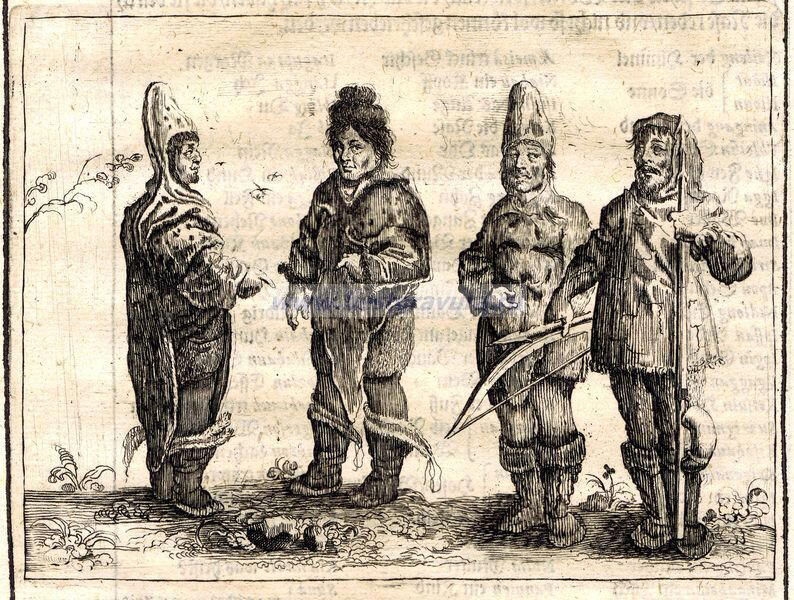 Гренландцы. Гравюра из 3-го издания «Описания путешествия в Московию» Адама Олеария 1663 г.