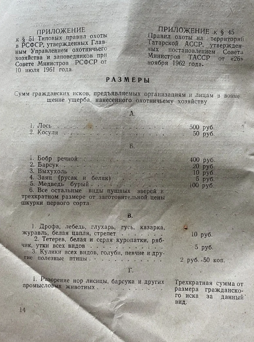 Показываю правила производства охоты, времен СССР. Штрафы за браконьерство