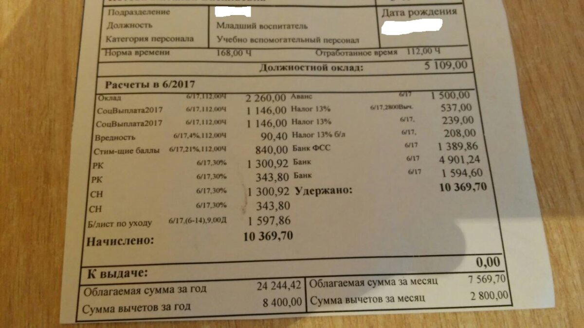 Вот столько у нас получает младший воспитатель