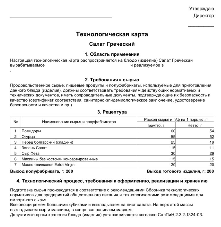 Снова о технологических картах в кулинарии