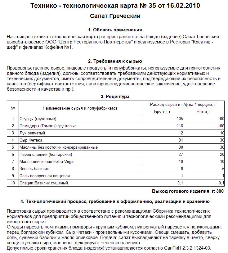 Снова о технологических картах в кулинарии