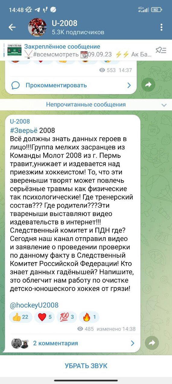 Травля хоккеиста в Перми