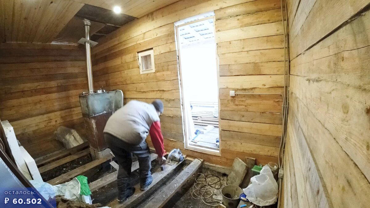 16 день. Окно. Входная дверь. Доутепление потолка (Строительство бани)