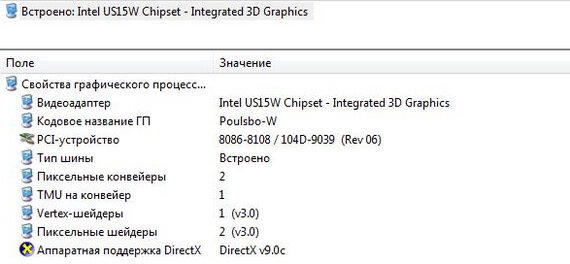 Скриншот из программы Everest. Странно, была заявлена аппаратная поддержка DirectX 10.1.
