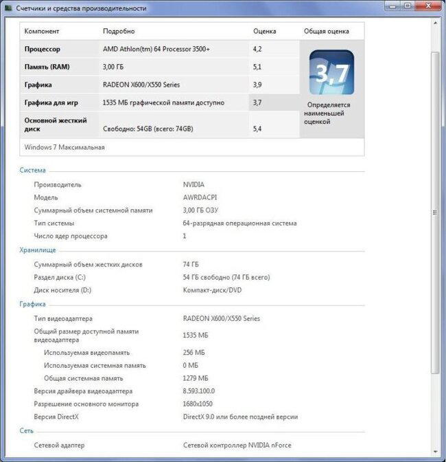 Оценка Windows 7 x64