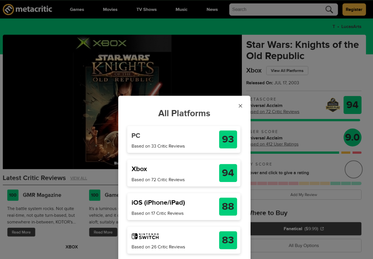 Ностальгические игры: Star Wars Knights of the Old Republic
