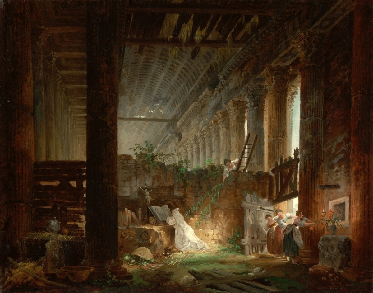 Отшельник молится на руинах римского храма, Hubert Robert (French, 1733-1808 гг.)