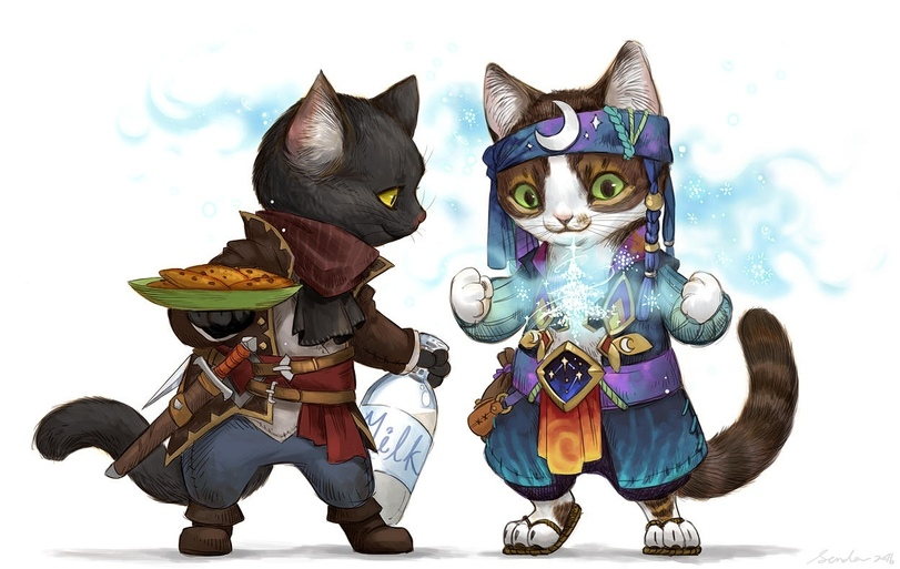 Много милых котэ от художника Sandara. Похожи на фан-арт по Monster Hunter