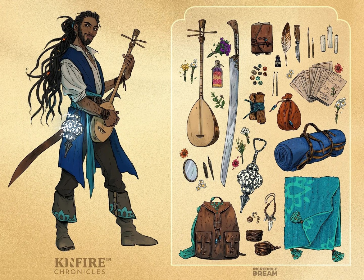 Экипировка персонажей настольной игры Kinfire Chronicles, руками художника Ron Koza