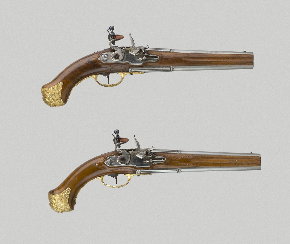 Пара двуствольных кремневых пистолетов, 1720-1740 гг, Саксония<br>