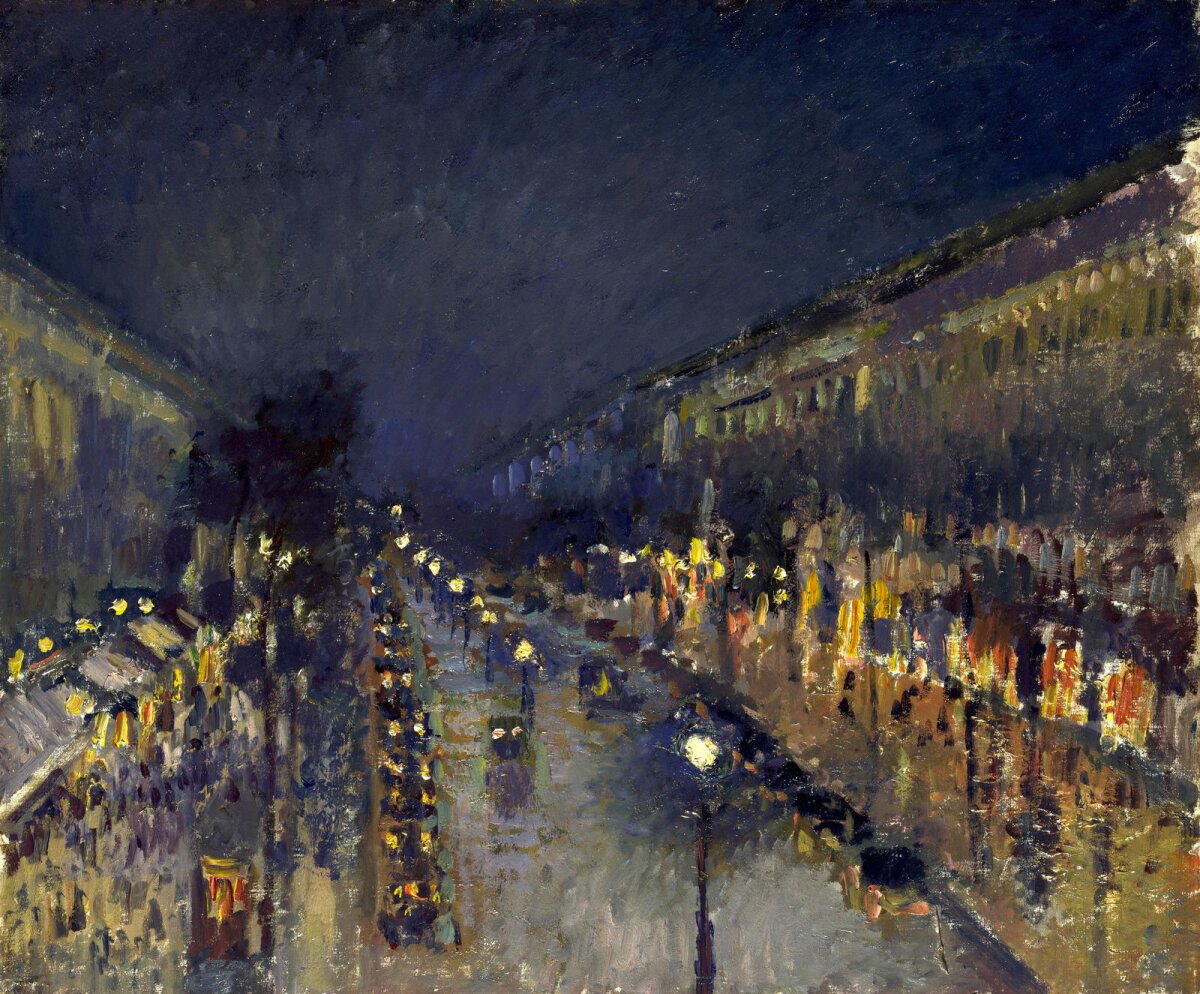 Камиль Писсарро - Бульвар Монмартр ночью (Boulevard Montmartre, Effet de nuit). Год создания: 1897.