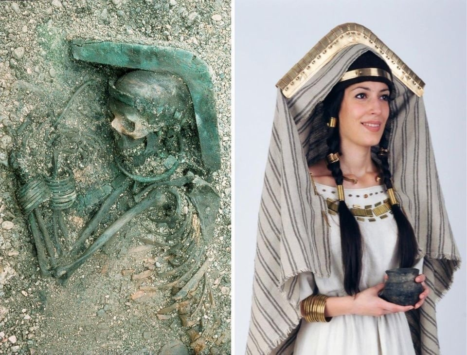 Женщина, умершая около 4000 лет назад, была найдена похороненной со сложными бронзовыми украшениями и уникальным головным убором