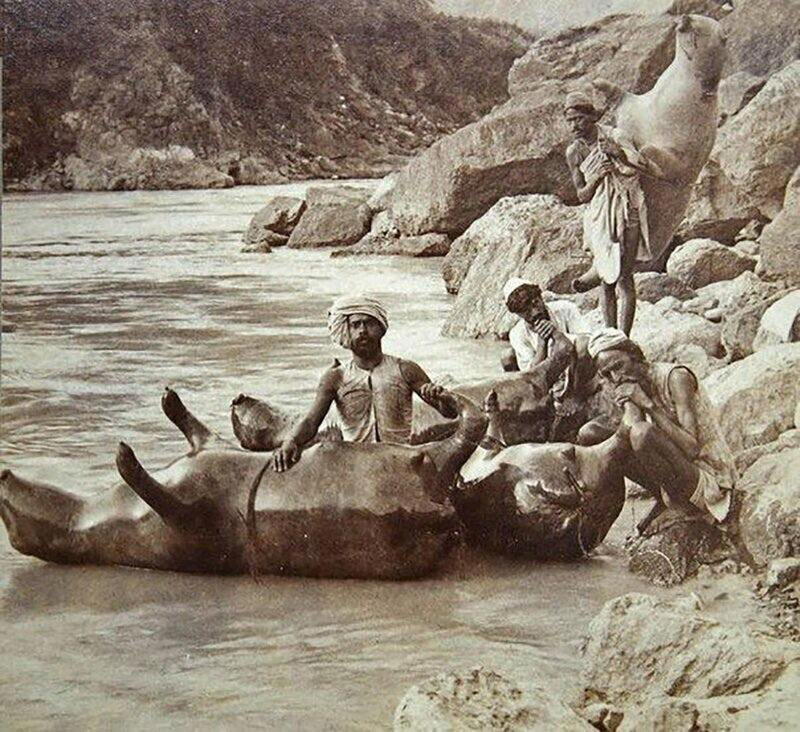 Надувные лодки из бычьих шкур, Северная Индия, 1900 год