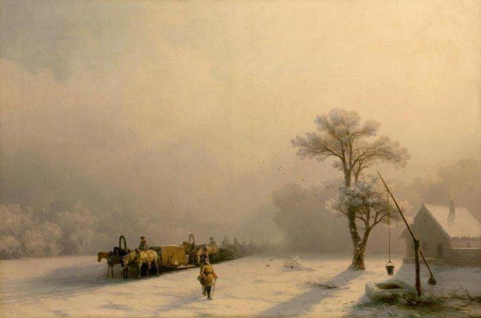 Ивaн Айвaзовский "Зимний обoз в пути", 1857 год.