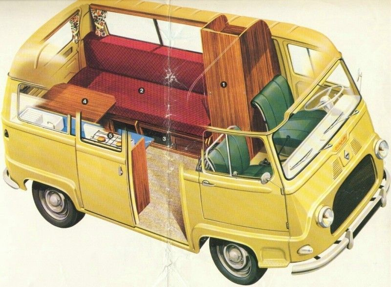 Renault Estafette Camper, 1968 год. Он продавался в период 1959-1980 годов и был адаптирован для кемпинга