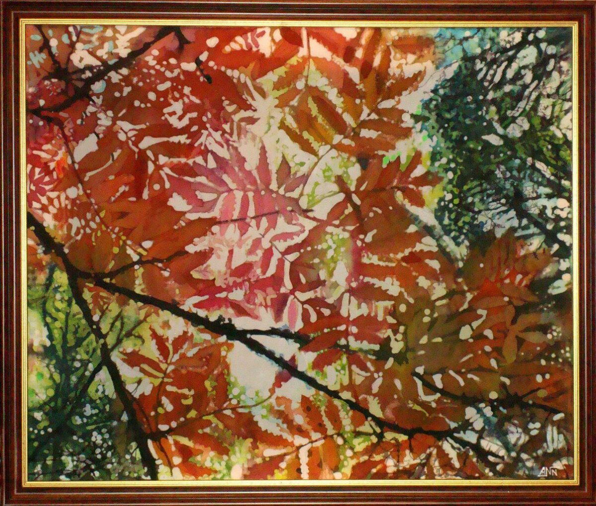 Рябина осенью. Горячий батик,100 х 76, 2008 г.