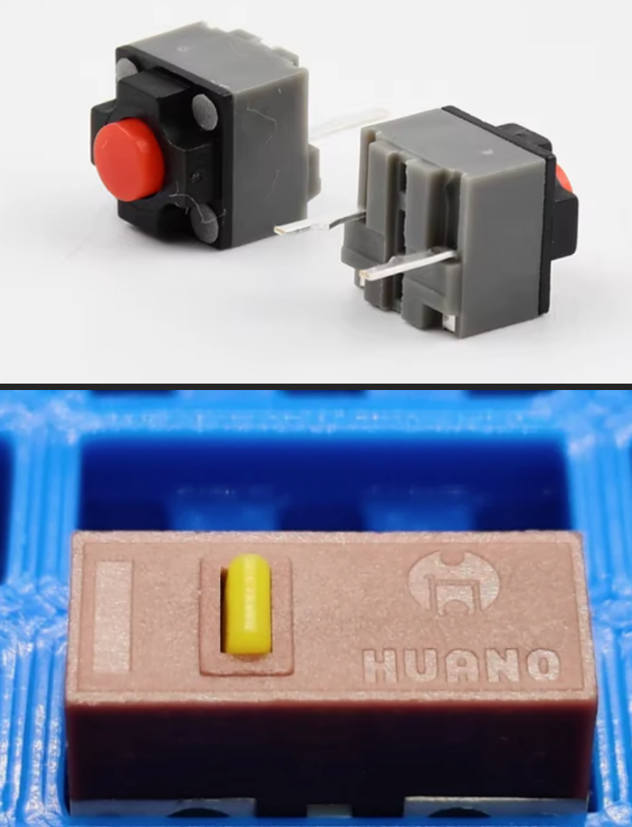 Сверху - Kailh square Silent Micro Switch, снизу - Huano Silent Mouse Switch Yellow Dot