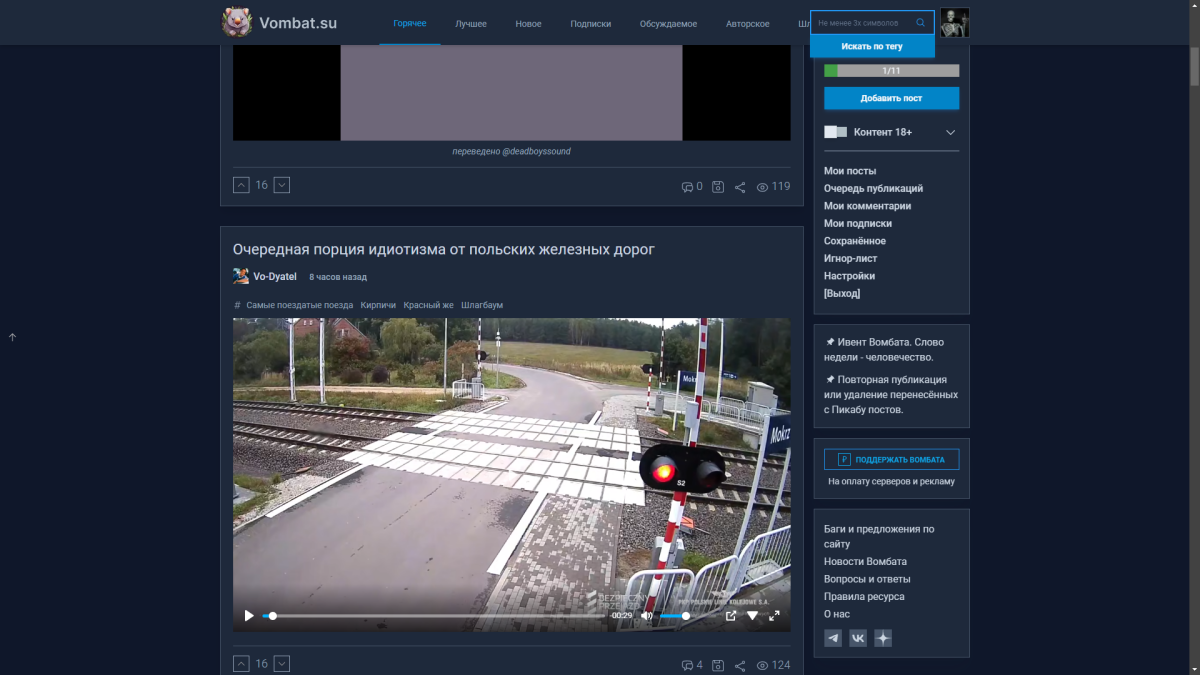 Все функции одной картинкой. Кнопка скачивания видео, поиск по тегу и квадратная тема.