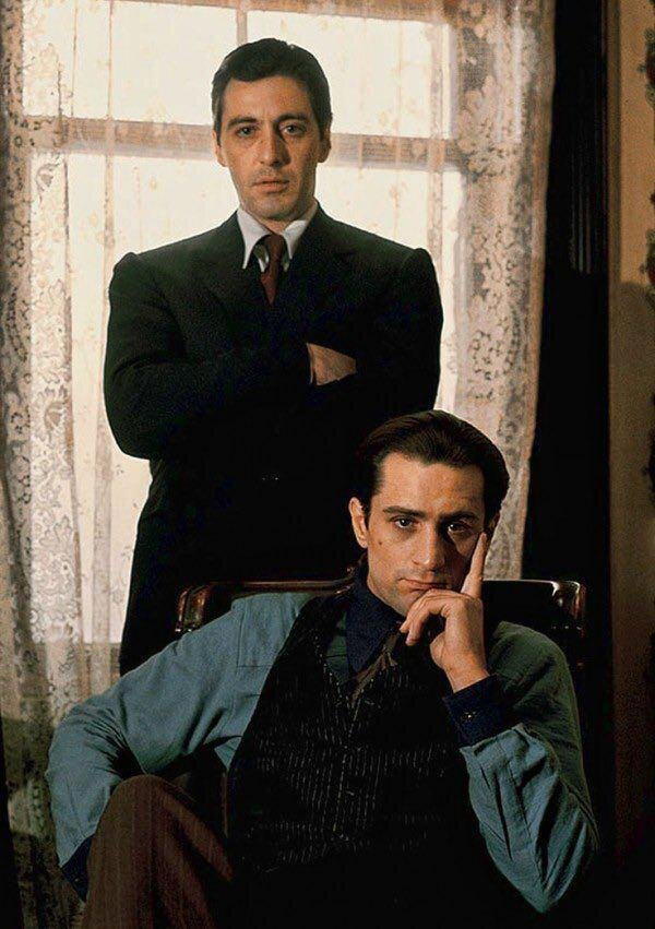 Роберт де Ниро и Аль Пачино на съемках фильма "Крёстный отец 2", 1974 год.