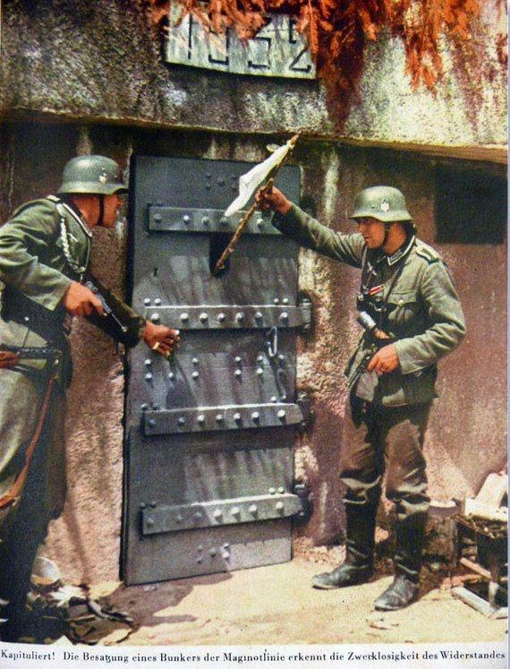 Гарнизон бункера на линии Мажино сдается немцам. Франция, 1940 год.
