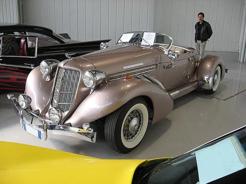 Автомобиль Auburn 851 с кузовом «Boattail Speedster»; США, 1935. Фото с сайта: https://ru.wikipedia.org/wiki/Спидстер#/media/Файл:Replica_of_Auburn_851-Boattail-Speedster_Front-view.jpg