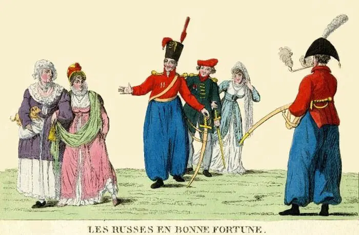 Казаки в Париже.Сатира на русских солдат в Париже в 1814.Жан Батист Жанти.