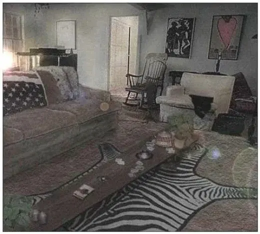 Комната, где всё случилось, за некоторое время до случившегося. Шерон найдут на диване, накрытую этим американским флагом.