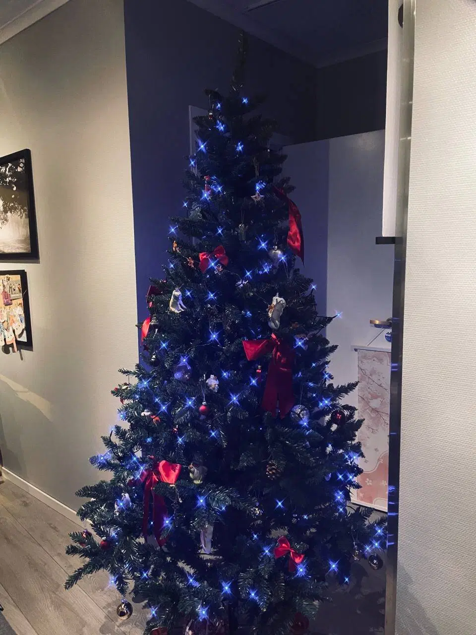 Фоткаю ёлку через сито, чтобы были забавные огонёчки-здёздочки