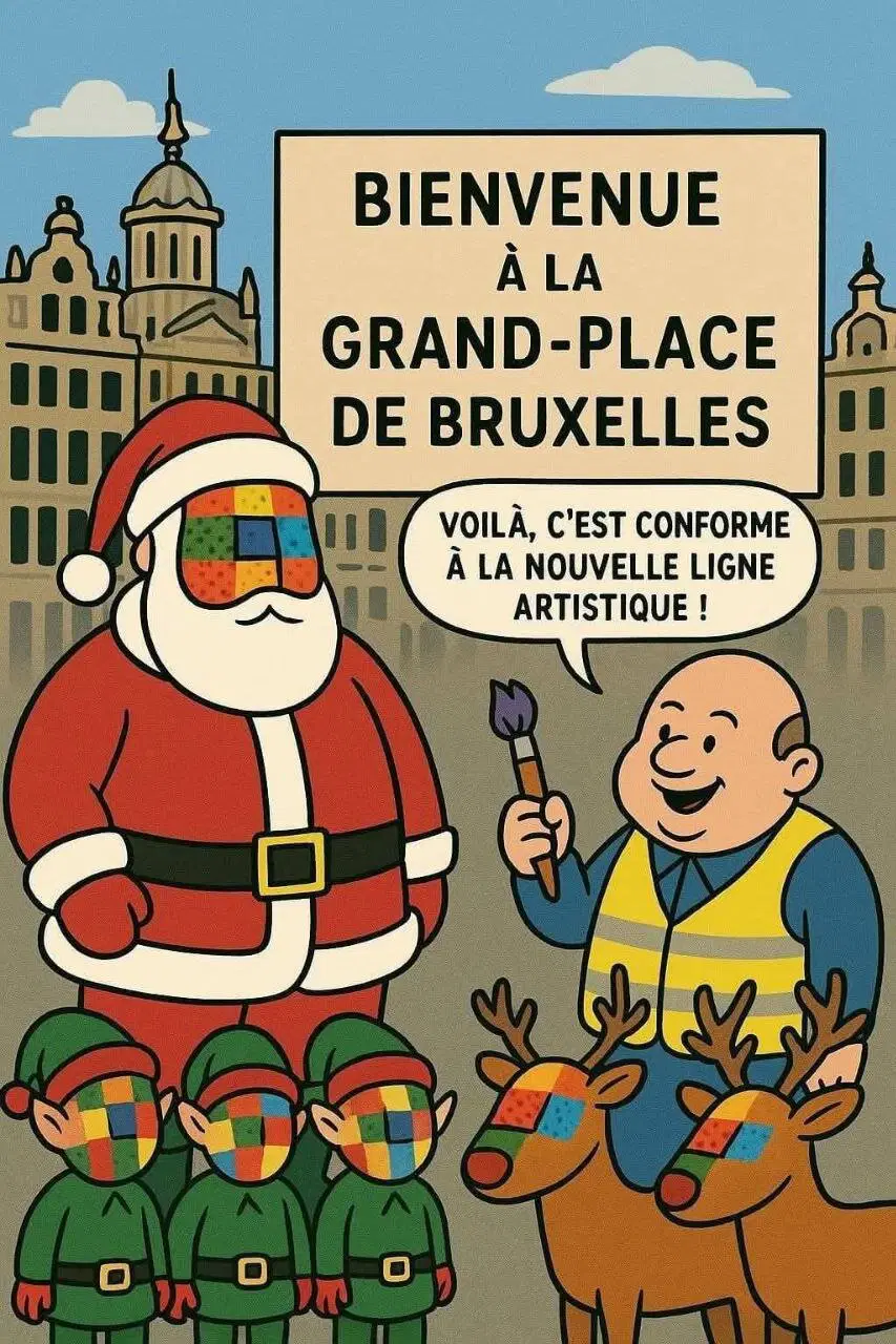 Перевод: Добро пожаловать на главную площадь Брюсселя. Вуаля, это отвечает новой художественной линии