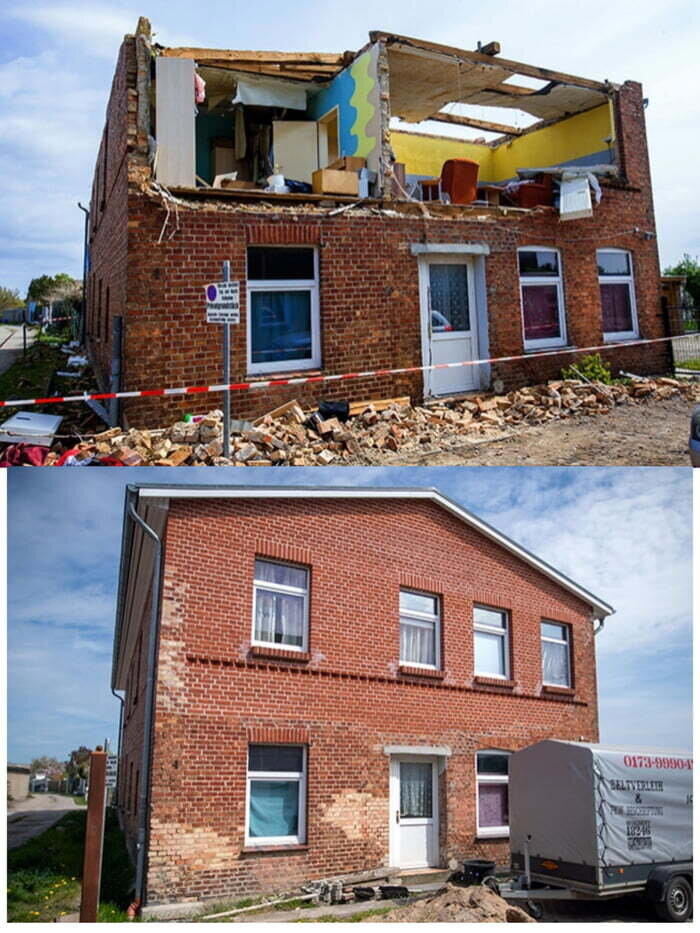 Последствия торнадо в Германии.