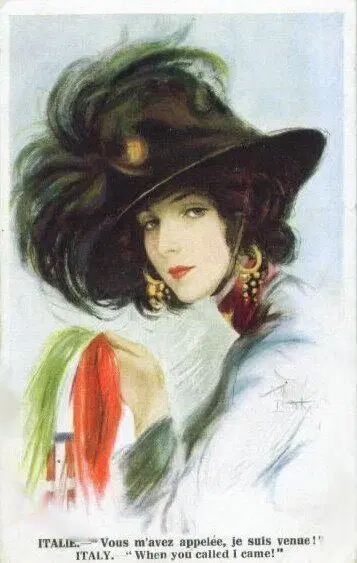 Открытки времен Первой мировой, символизирующие страны Антанты в образе девушек