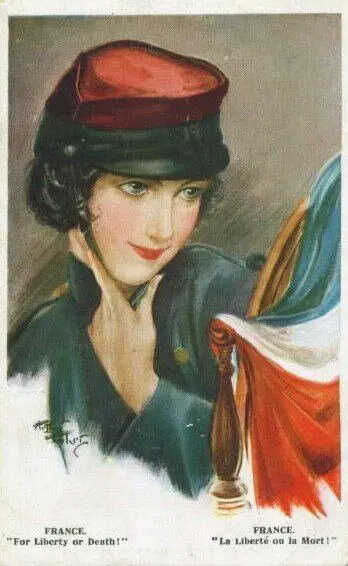 Открытки времен Первой мировой, символизирующие страны Антанты в образе девушек