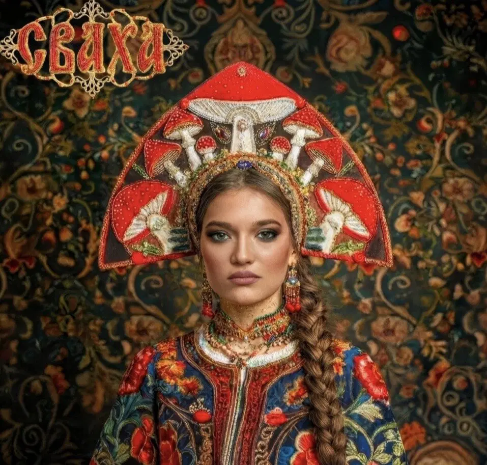 Кокошник с мухоморами