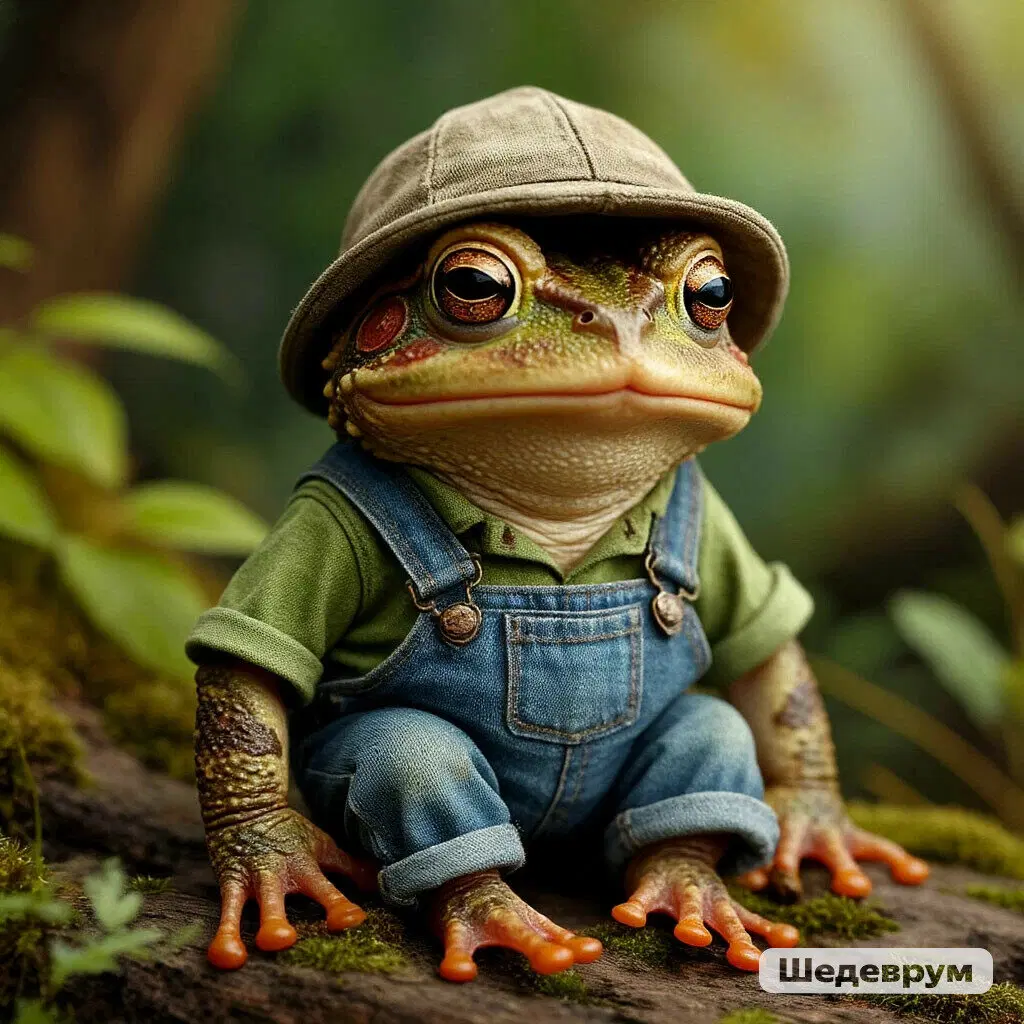 Рабочий день закончился, а прыгать в родное болото уже силёнок нет. Сидит, лягуха, отдыхает...