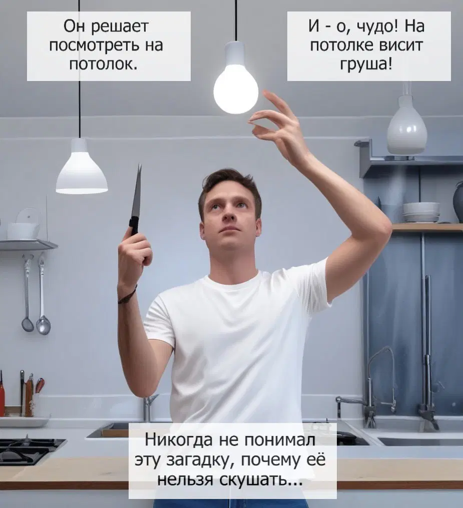Попытка съесть «ламповую» грушу на потолке заканчивается ударом тока.
