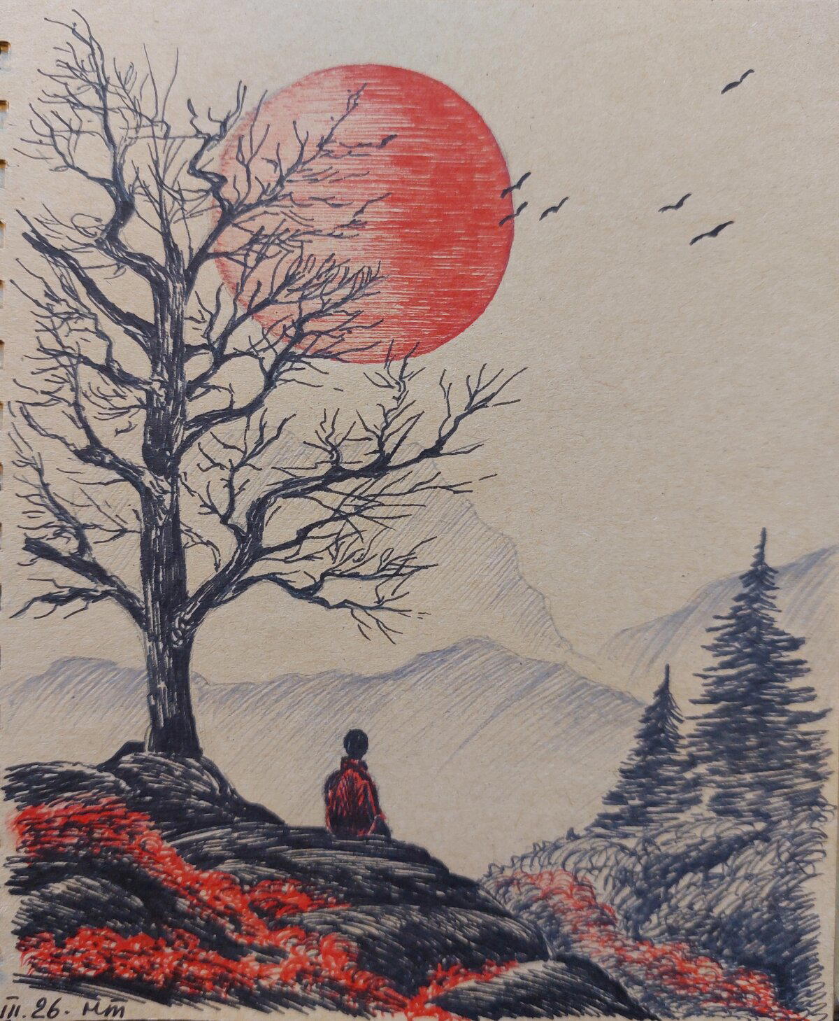 Крафтовая бумага, капиллярные ручки