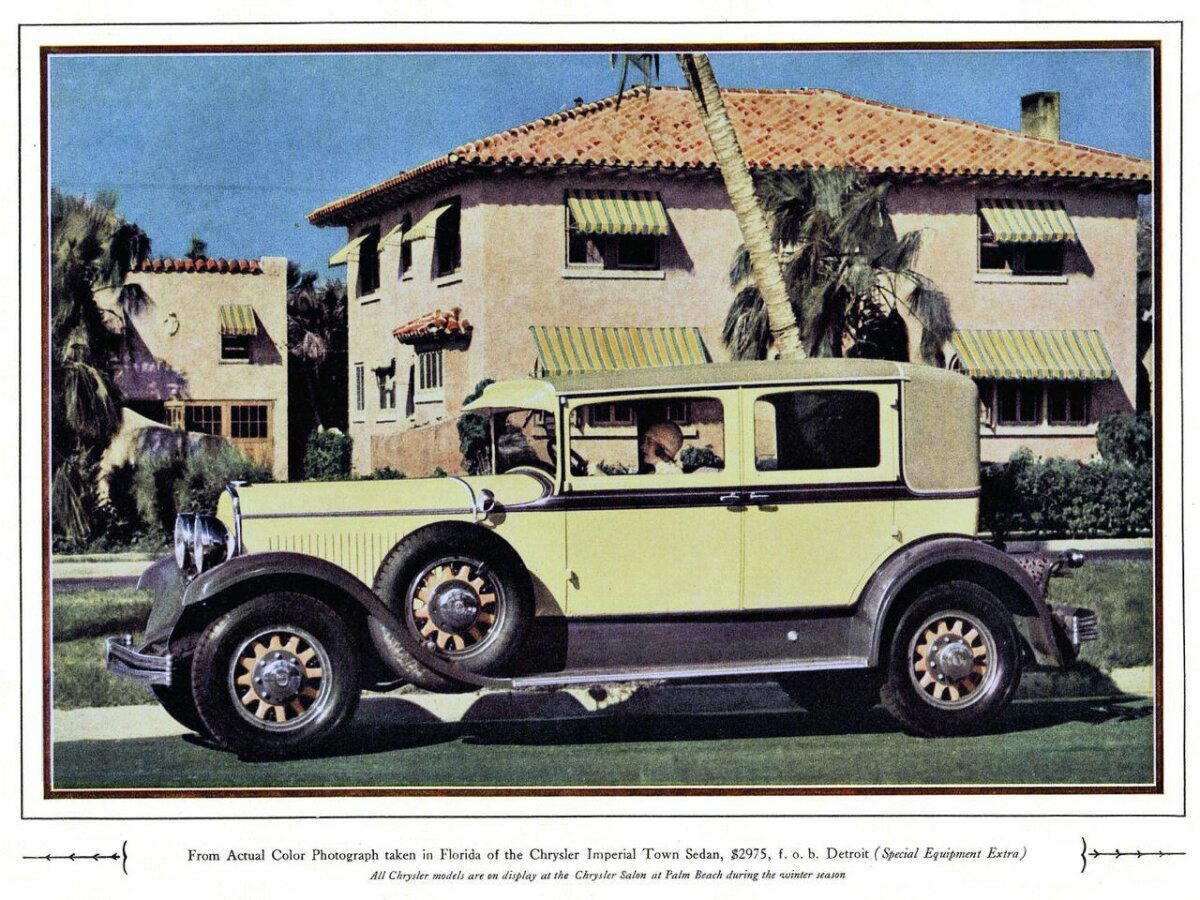 Лимонно-жёлтый Chrysler Imperial Town Sedan 1929 год