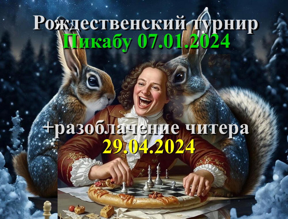 Шахматы. Рождественский турнир Пикабу 07.01.2024 +разоблачение читера Hacho_Puri 29.04.2024